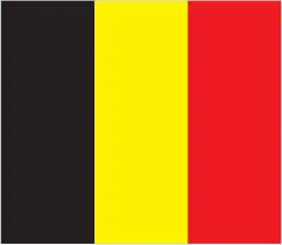 The national flag of Belgium is a vertical tricolour of black, yellow, and red, inspired by the coat of arms of the Duchy of Brabant. It features three equal vertical bands, with black at the hoist side.