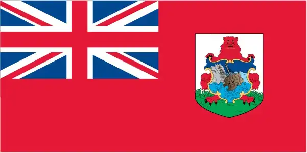 The flag of Bermuda is a Red Ensign with the Union Jack in the canton and the territory's coat of arms in the fly. The coat of arms features a red lion and a shipwreck.