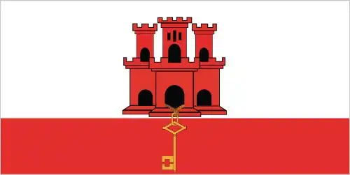 The flag of Gibraltar features two horizontal stripes—white above and red below—separated by the territory’s red castle in the center of the white stripe and a golden key hanging beneath it. This design reflects Gibraltar’s strategic importance and rich history.
