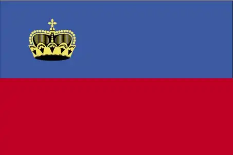 Liechtenstein’s national flag is a horizontal bicolor of blue over red, with a gold princely crown in the canton. The combination reflects both dynastic loyalty and national distinctiveness.