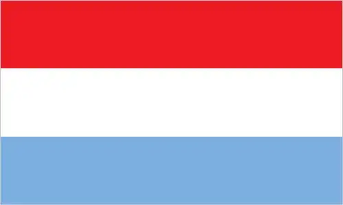 The national flag of Luxembourg consists of three horizontal stripes—red, white, and light blue—reflecting the heraldic colors of the House of Luxembourg. It shares a visual similarity with the Dutch flag, but uses lighter shades and different proportions.