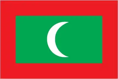 The national flag of the Maldives is a red field with a large green rectangle in the center bearing a white crescent facing the fly. The clean geometry creates a bold and resonant symbol of the nation’s faith, resilience, and unity.