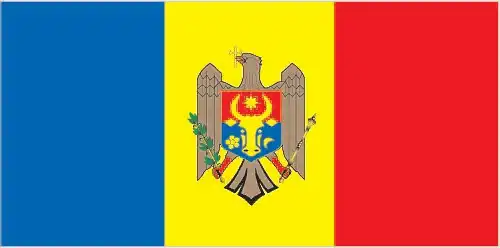 Moldova’s flag is a vertical tricolor of blue, yellow, and red with the national coat of arms—an eagle holding a cross in its beak and a shield featuring an aurochs head—centered on the yellow stripe. The flag evokes Pan‑Romanian heritage and centuries of statehood.
