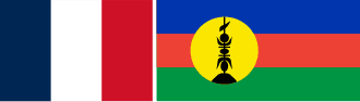 New Caledonia’s distinctive local flag—adopted as the Kanak flag in 2010—is a horizontal tricolor of blue, red, and green with a yellow sun disc centered by a black **flèche faîtière**, a stylized roof finial rooted in Kanak ancestral architecture.