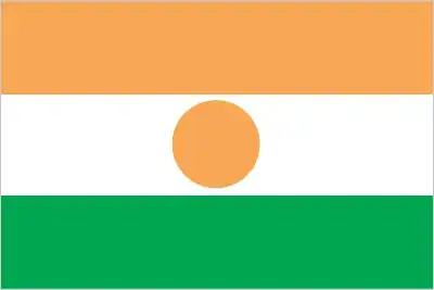 The national flag of Niger is a horizontal tricolor of orange, white, and green, charged at the center of the white stripe with an orange sun-disc. The subtle 6:7 ratio sets it apart among global flag standards.