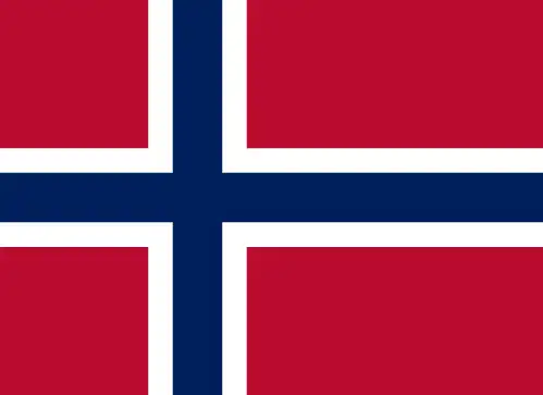 Norway’s flag features a red field with a blue Scandinavian cross outlined in white, symbolizing its Nordic identity and maritime heritage.