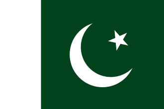 Pakistan’s flag features a dark green field with a vertical white stripe near the hoist, centered with a white crescent and five‑pointed star—a design embodying faith, minority rights, and national progress.