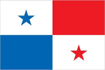 Panama’s flag is divided into four quarters—top‑left white with a blue 5‑pointed star, top‑right red, bottom‑right white with a red star, bottom‑left blue—creating a bold emblem of political balance, peace, and national unity.