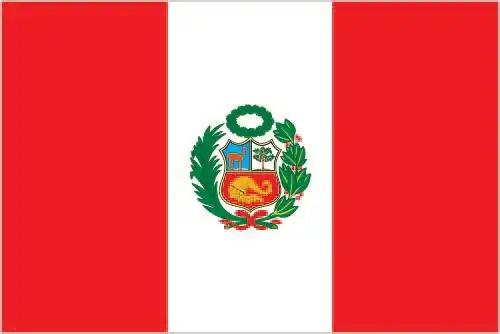 Peru’s national flag is a vertical bicolor of red at both hoist and fly and white center; the state and war variants include the national coat of arms centered on the white stripe, while the civil flag remains unembellished.