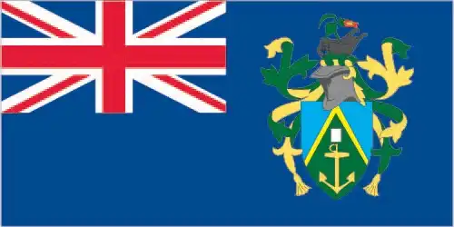 The flag of the Pitcairn Islands is a Blue Ensign defaced with the territory’s coat of arms, symbolizing British affiliation and Pitcairn’s unique historical identity tied to the HMS Bounty mutineers.