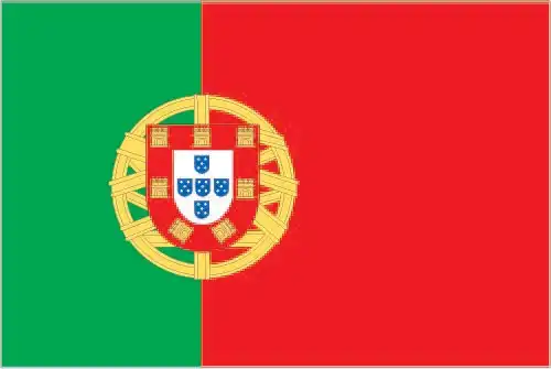 Portugal’s flag features a vertical bicolor of green and red, divided unevenly, with the national coat of arms (shield and armillary sphere) straddling the division—embodying centuries of exploration, monarchy, and national unity.