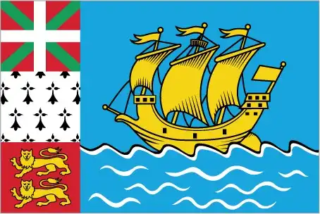 While the French tricolor is the territory’s official flag, the widely flown local banner depicts a yellow ship on a blue field alongside stripes representing Basque, Breton, and Norman settler heritage.
