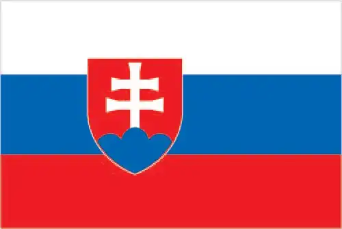 Slovakia’s flag is a horizontal tricolour of white, blue, and red (Pan‑Slavic colours) with the national coat of arms—a double cross on three hills—located toward the hoist, symbolizing religious heritage, national sovereignty, and mountainous homeland.