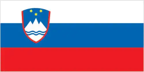 Slovenia’s national flag is a horizontal tricolor of white, blue, and red (Pan‑Slavic colours) with the Slovenian coat of arms—depicting Mount Triglav, rivers, and three golden stars—in the upper hoist corner, merging national geography, history, and identity.