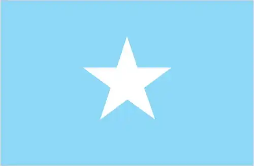 Somalia’s flag features a single white five-pointed star centered on a light blue field—an emblem of unity, hope, and the Somali people across their traditional homeland.