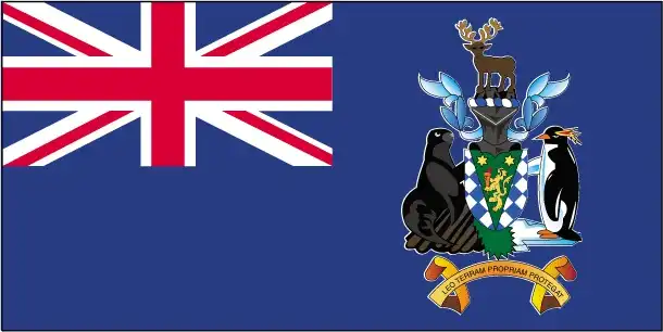 This British Overseas Territory uses a Blue Ensign defaced with the territory’s coat of arms—featuring a lion, reindeer, fur seal, and penguin—symbolizing sovereignty, ecological uniqueness, and heritage.