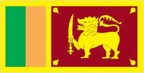 Sri Lanka’s flag features a golden lion wielding a kastane sword on a dark red field, bordered by yellow and flanked by green and saffron vertical stripes—reflecting national unity, cultural diversity, and ancient heritage.