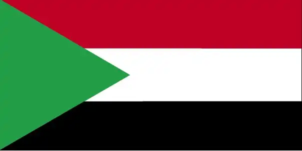 Sudan’s flag features a horizontal tricolor of red, white, and black with a green triangle at the hoist—modeled on the Arab Liberation flag and conveying national aspirations of dignity, peace, and prosperity.