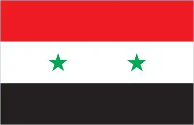 The Syrian de facto flag (since December 2024) mirrors the pre‑Baʼath flag adopted during the 1930s Arab nationalist era: three equal horizontal bands of green, white, and black, with three red stars centered on the white band, symbolizing a return to democratic heritage and opposition identity.